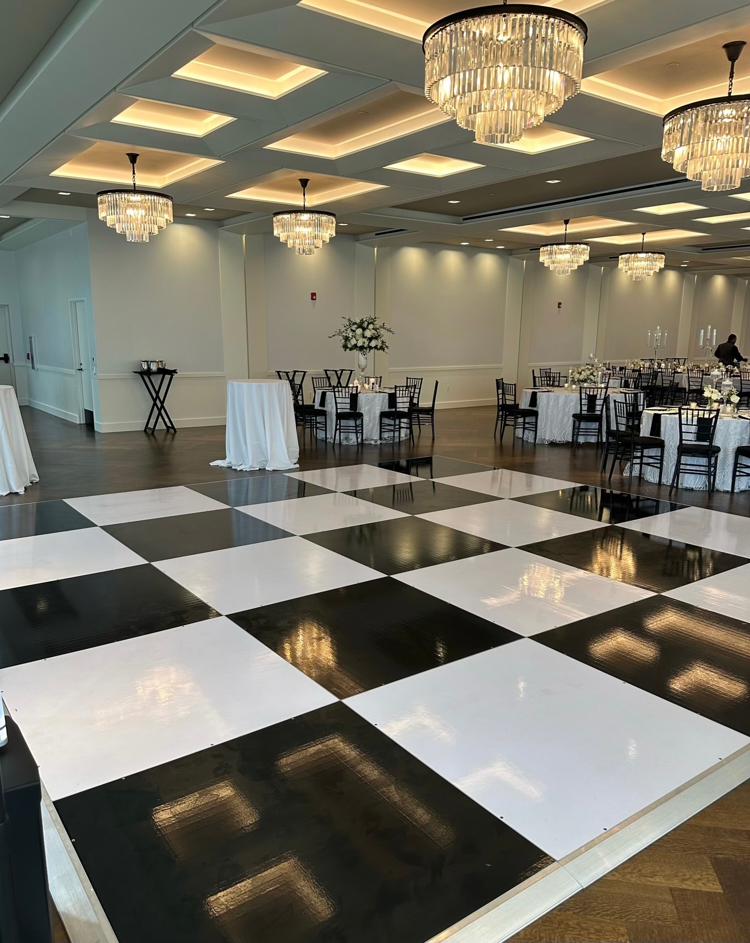 black and white checkered dance floor